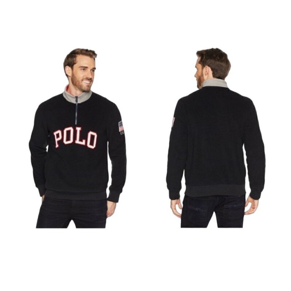 USA American Flag POLO Ralph Lauren Zip Fleece Sweatshirt Men's XXL